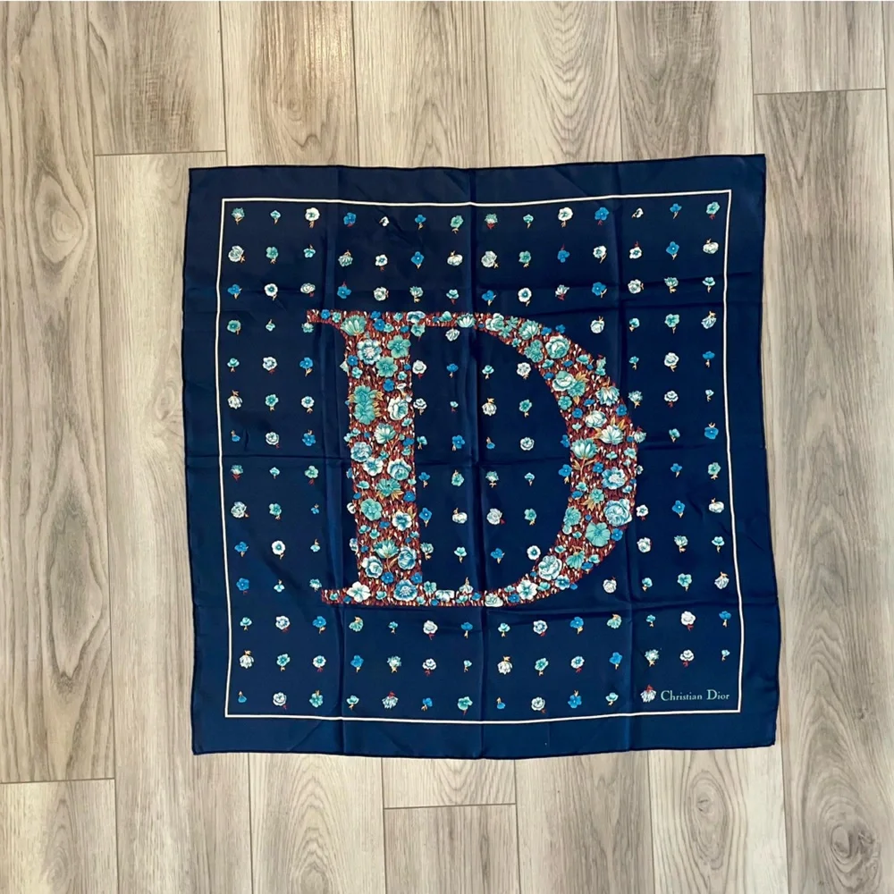 Dior Floral Blue Silk Scarf